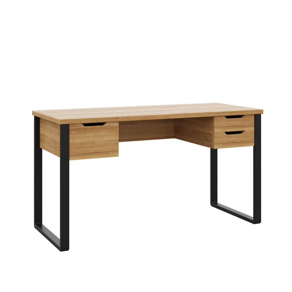 SCHREIBTISCH Holzfarben und Schwarz 130/55/76 cm mit 3 Schubladen - Schwarz, Holzwerkstoff (55/130/76cm) - PANGIVO