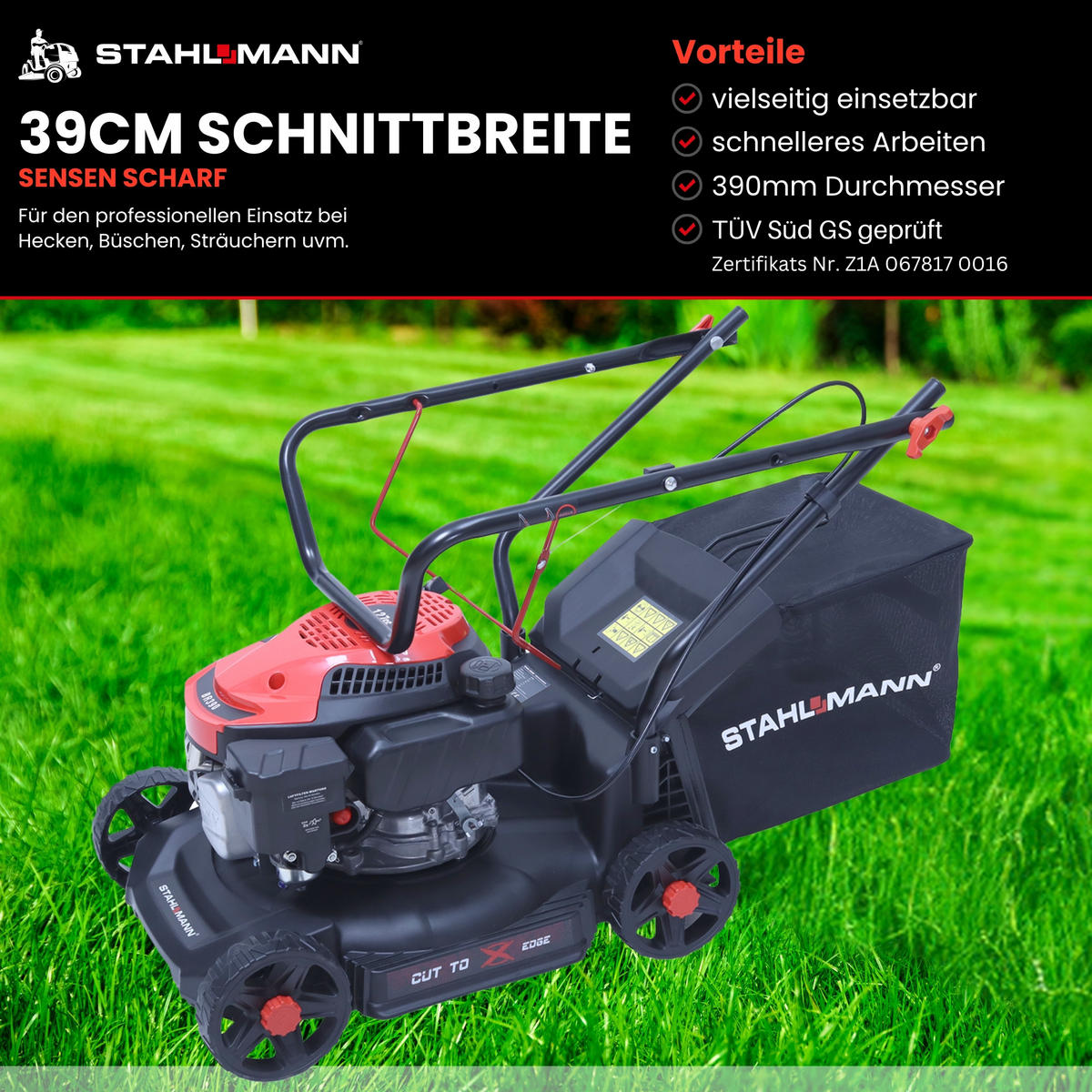 RASENMÄHER BR390 - Schwarz, Metall (39/108/160cm) - STAHLMANN