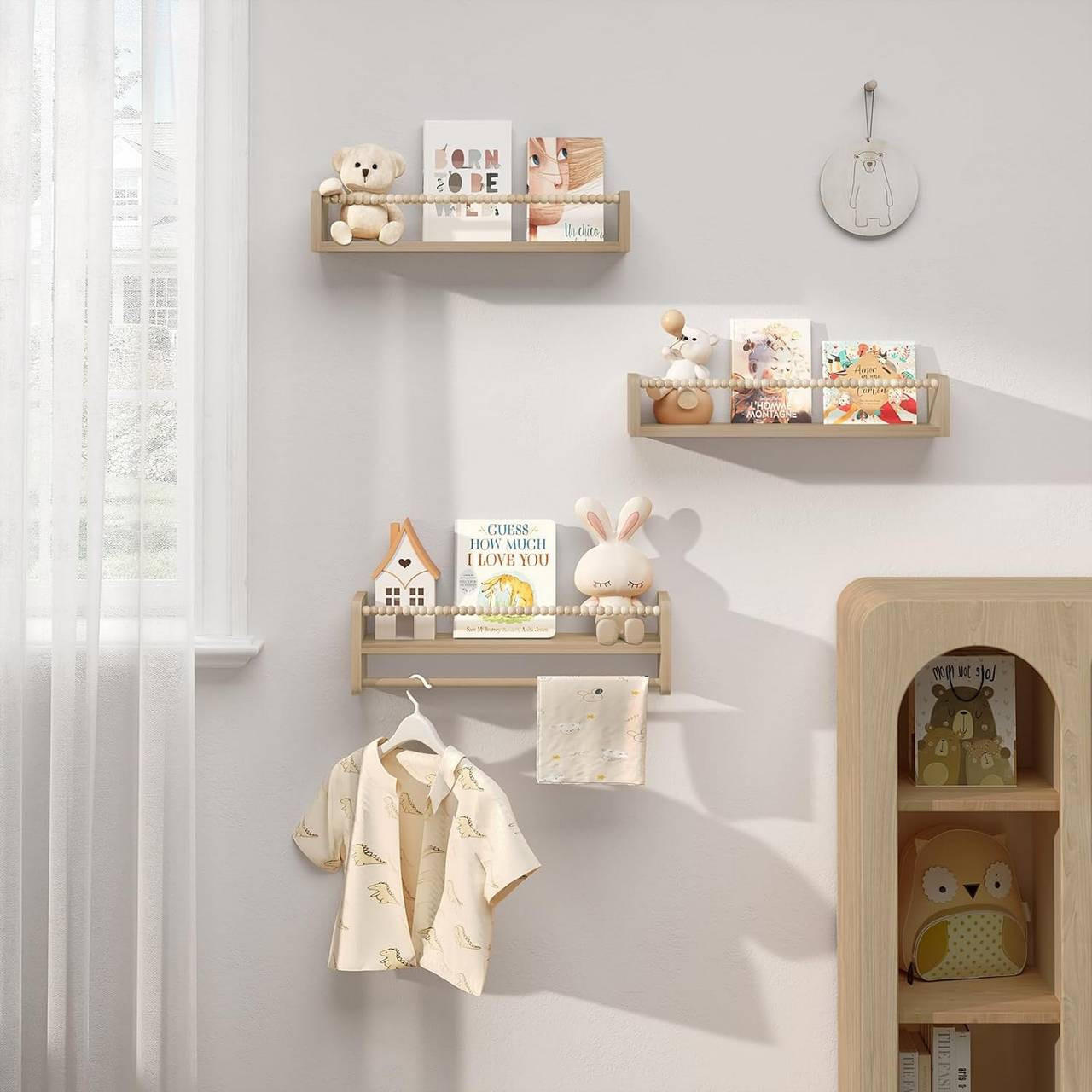 KINDER-WANDREGAL 3er Set, Massivholz, 50 x 15 x 14 cm - Naturfarben, Holz (50/15/14cm) - Woltu
