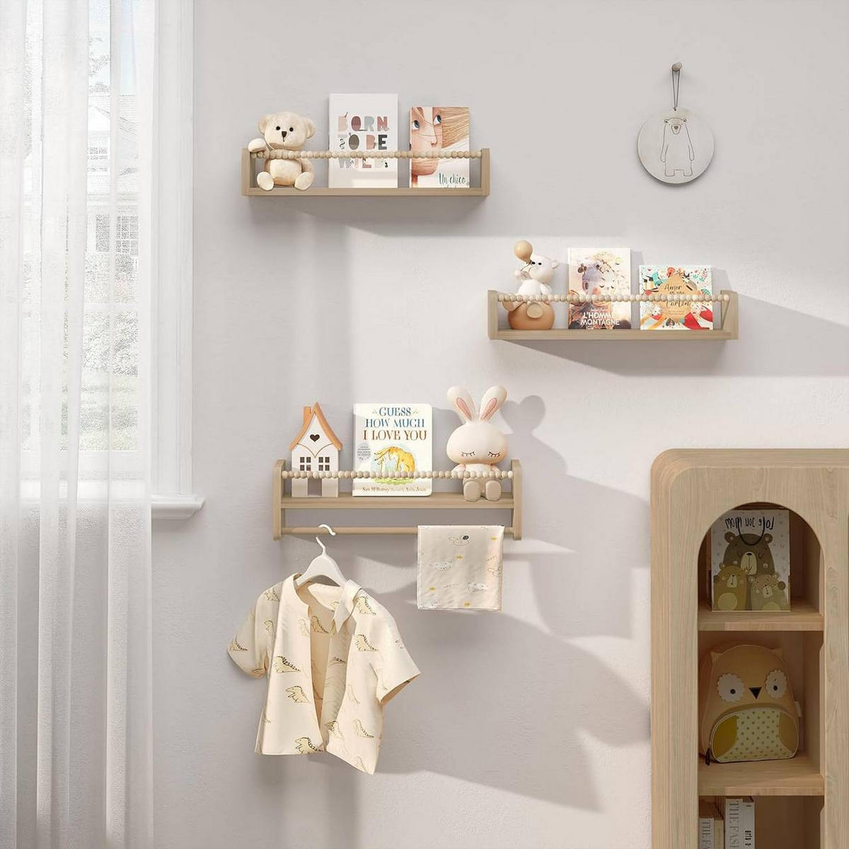 KINDER-WANDREGAL 3er Set, Massivholz, 50 x 15 x 14 cm - Naturfarben, Holz (50/15/14cm) - Woltu