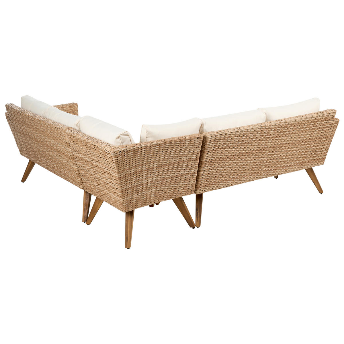GARTEN-ECKSOFA mit Tisch 6-Sitzer Polyrattan Cremeweiß Vittoria - Beige/Creme, Kunststoff - Beliani