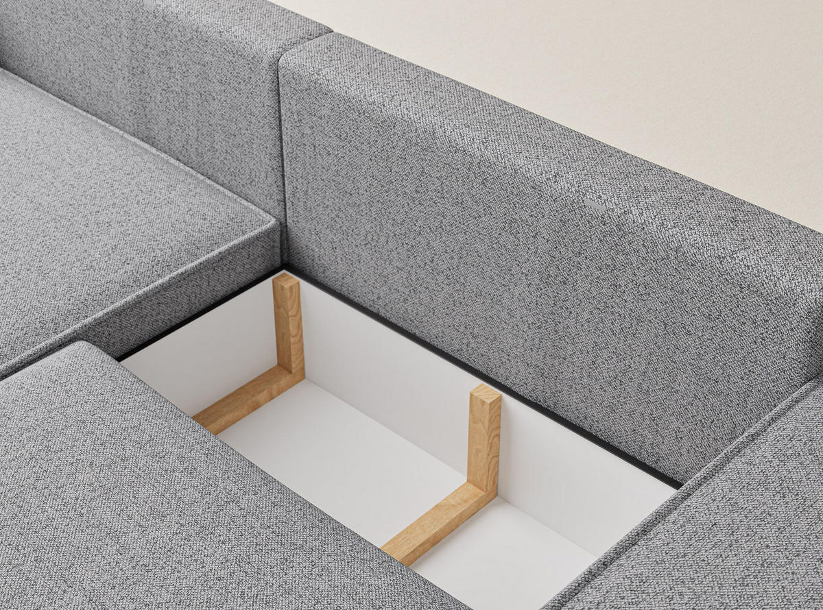 ECKSOFA MIT SCHLAFFUNKTION Zaya Hellgrau Webstoff - Hellgrau/Schwarz, Holz/Holzwerkstoff (255/148cm) - Maison de Reve