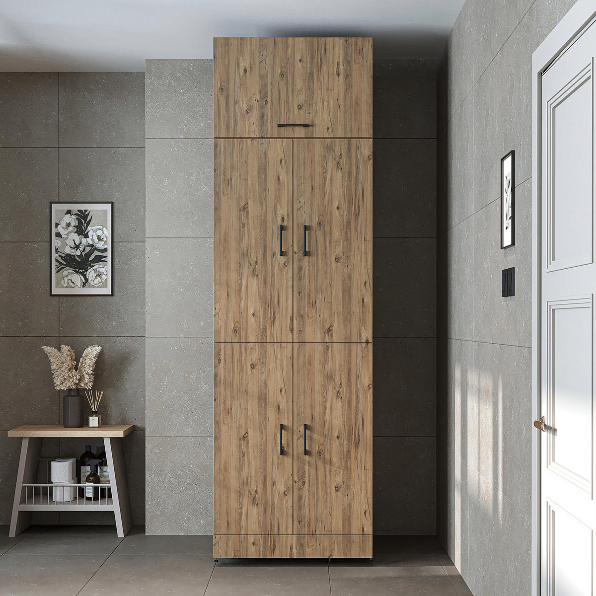WASCHMASCHINENSCHRANK DORA-II 70cm Breit, 230cm Hoch - Eichefarben, Holzwerkstoff (70/230/74cm)