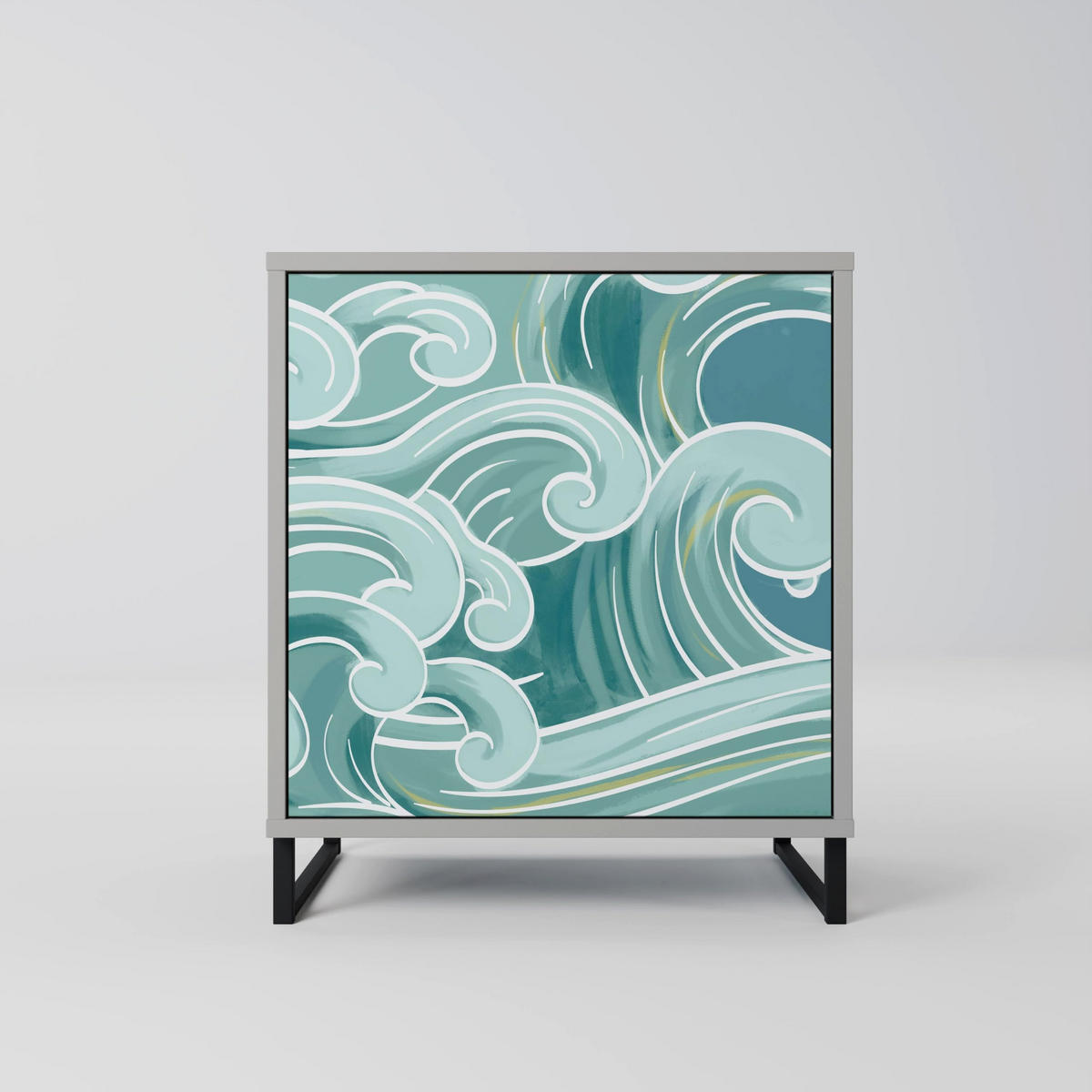 SIDEBOARD ASIAN SWAY, Grau, 57,5x42x70,5 cm, Schwarze Metall-Sternfüße - Multicolor/Schwarz, Holzwerkstoff/Metall (57.5/70.5/42cm) - SpaceRebels