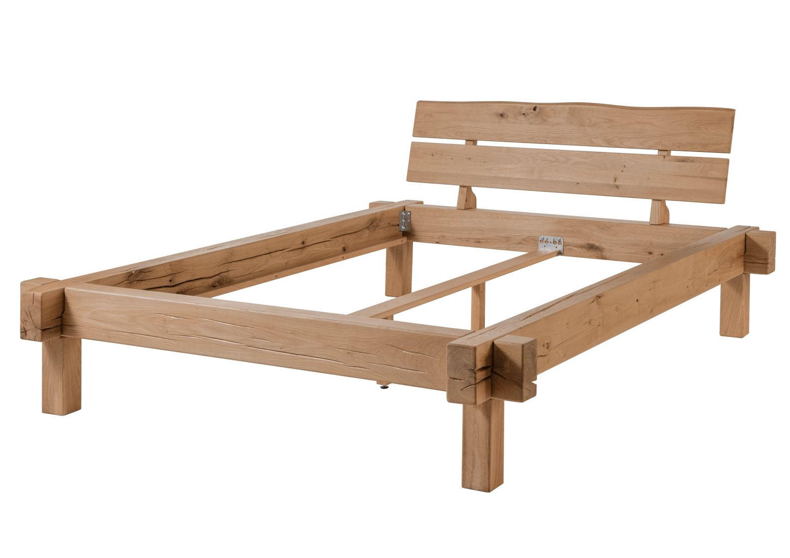 BETT Massivholz Wildeiche 160 x 200 x 85 beige BALKENMÖBEL #111 - Beige, Holz (160/200cm) - Massivmoebel24