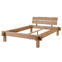 BETT Massivholz Wildeiche 160 x 200 x 85 beige BALKENMÖBEL #111 - Beige, Holz (160/200cm) - Massivmoebel24