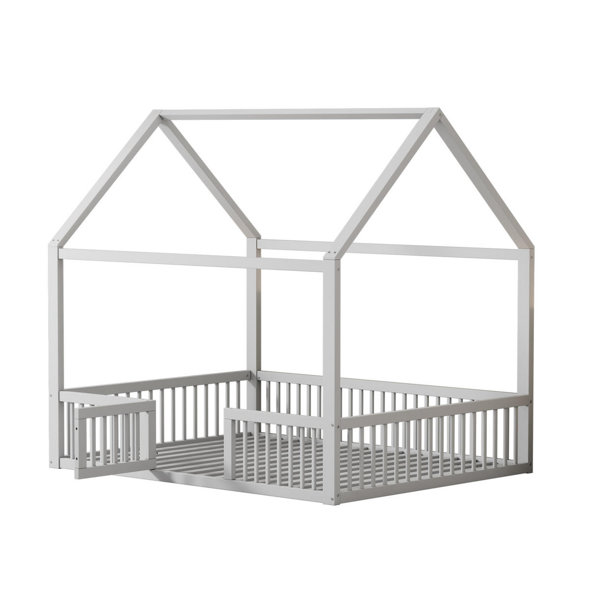 KINDERBETT 140/200 cm im Hausdesign mit Sicherheitsgitter und Tür, Weiß - Weiß, Holzwerkstoff (140/200cm) - Redom