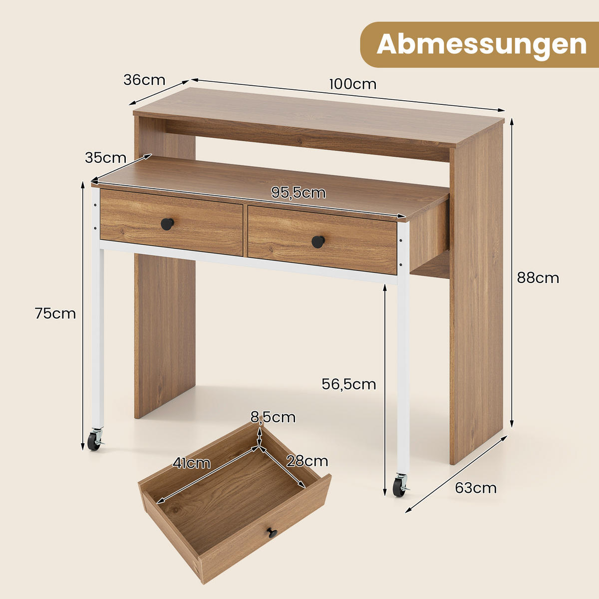 COMPUTERTISCH Natur - Naturfarben, Holzwerkstoff (63/100/88cm) - COSTWAY