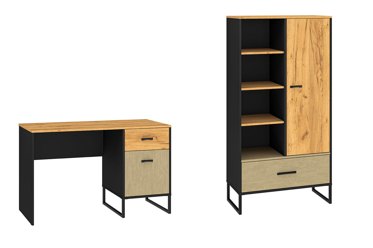 JUGENDZIMMER-SET Colt schwarz / Craft Gold Eiche / Premium Steel 2-teilig - Eichefarben/Braun, Holz/Holzwerkstoff (200/156/55cm) - Feldmann-Wohnen