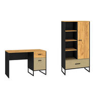 JUGENDZIMMER-SET Colt schwarz / Craft Gold Eiche / Premium Steel 2-teilig - Eichefarben/Braun, Holz/Holzwerkstoff (200/156/55cm) - Feldmann-Wohnen