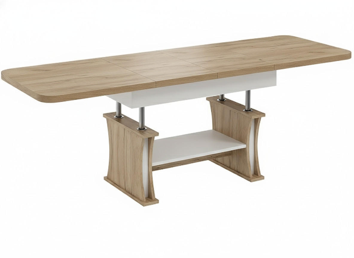 COUCHTISCH rechteckig Eiche Gold - Weiß matt ausziehbar höhenverstellbar - Eichefarben/Weiß, Holzwerkstoff (70/120/60cm) - designimpex