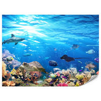 FOTOTAPETE für Badezimmer Korallenriff Schildkröte Hai Fisch 200x140 - Blau/Gelb, Papier (200/140cm) - Muralo