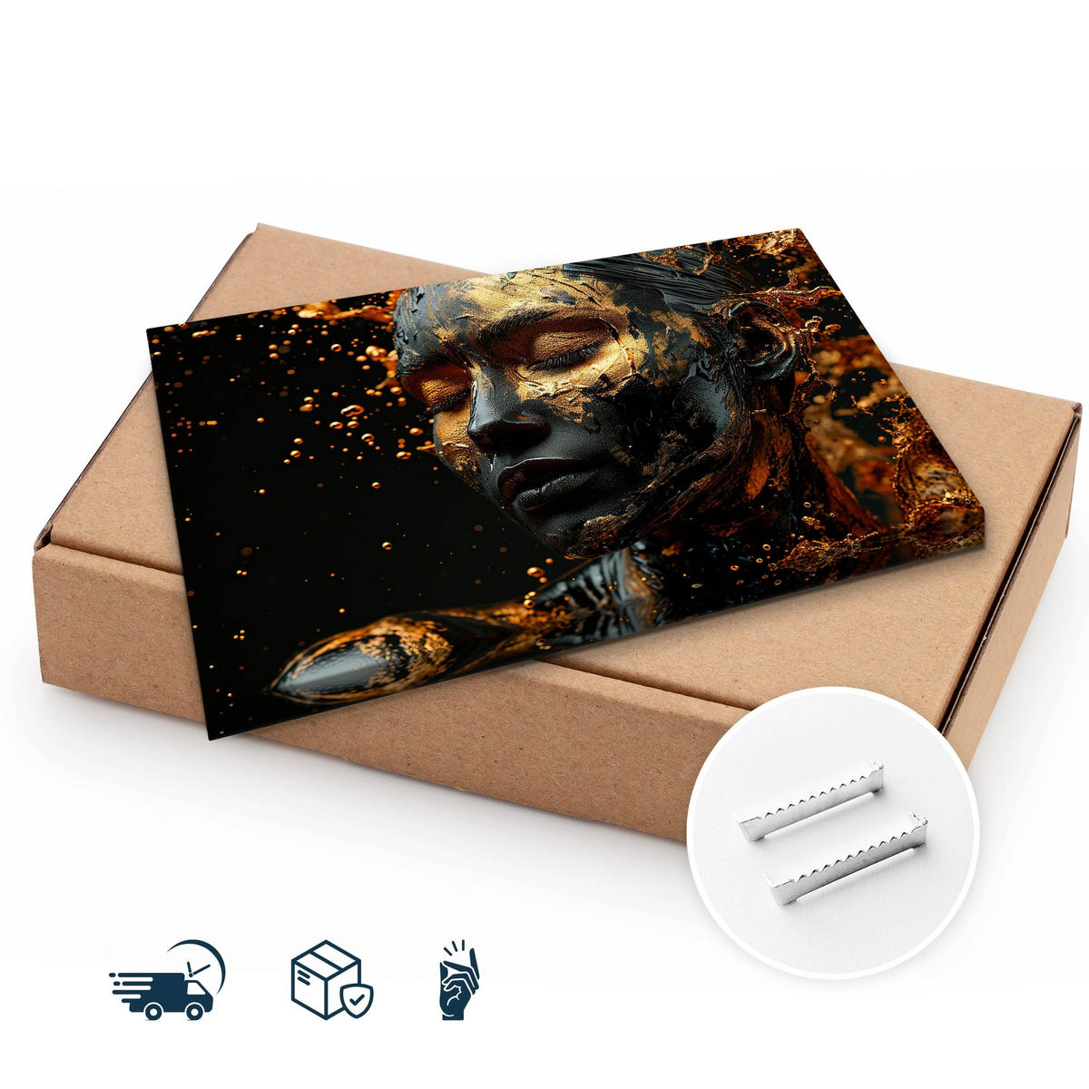 LEINWANDBILD für Wohnzimmer Porträt Frau Abstraktion Glamour 3D 120cm x 80cm - Beige/Schwarz, Textil (120/80cm) - Muralo