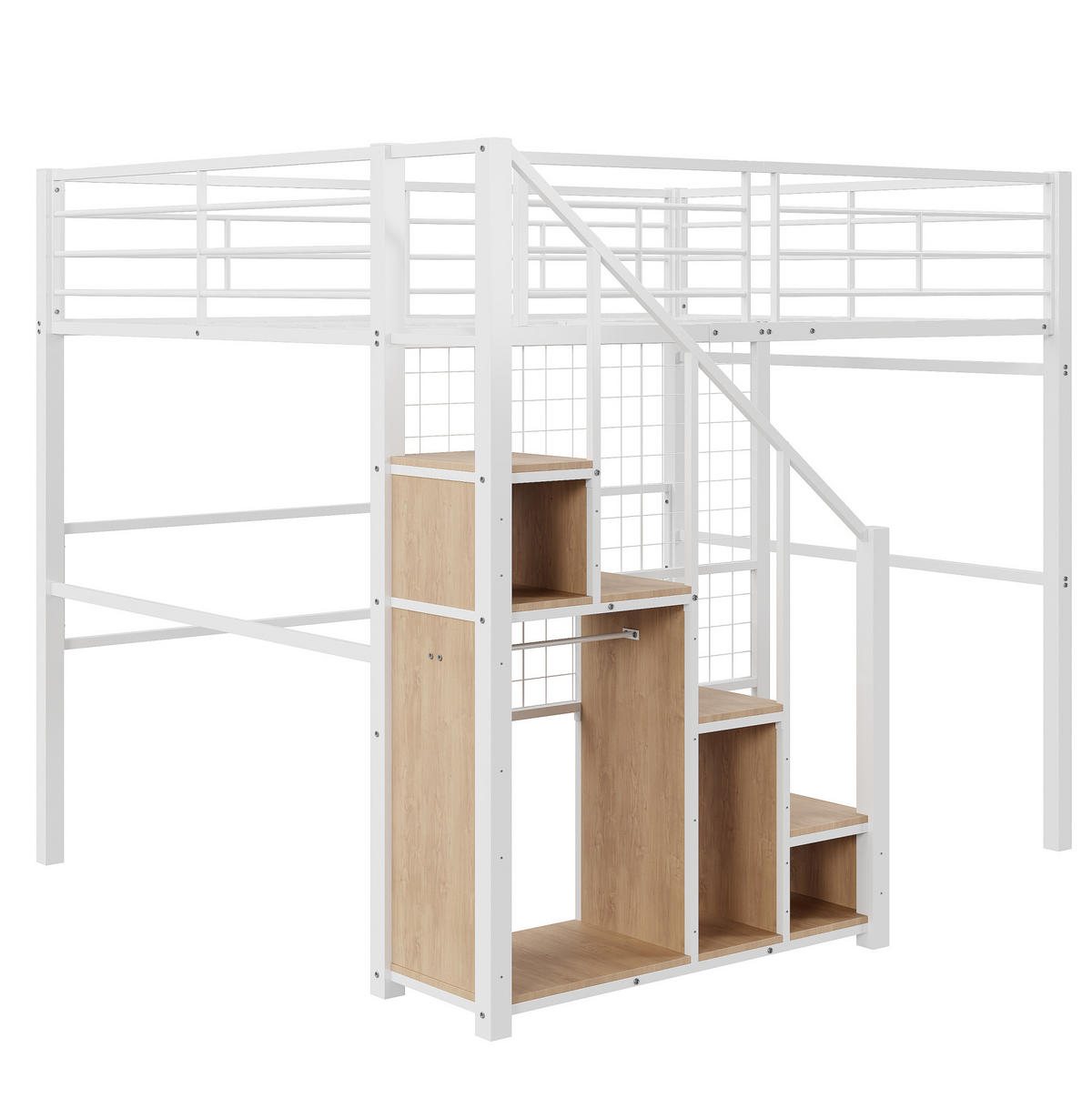 HOCHBETT aus Metall 140x200 cm in Weiß mit Stauraum & Treppe - Weiß, Metall (140/200cm) - Modfu