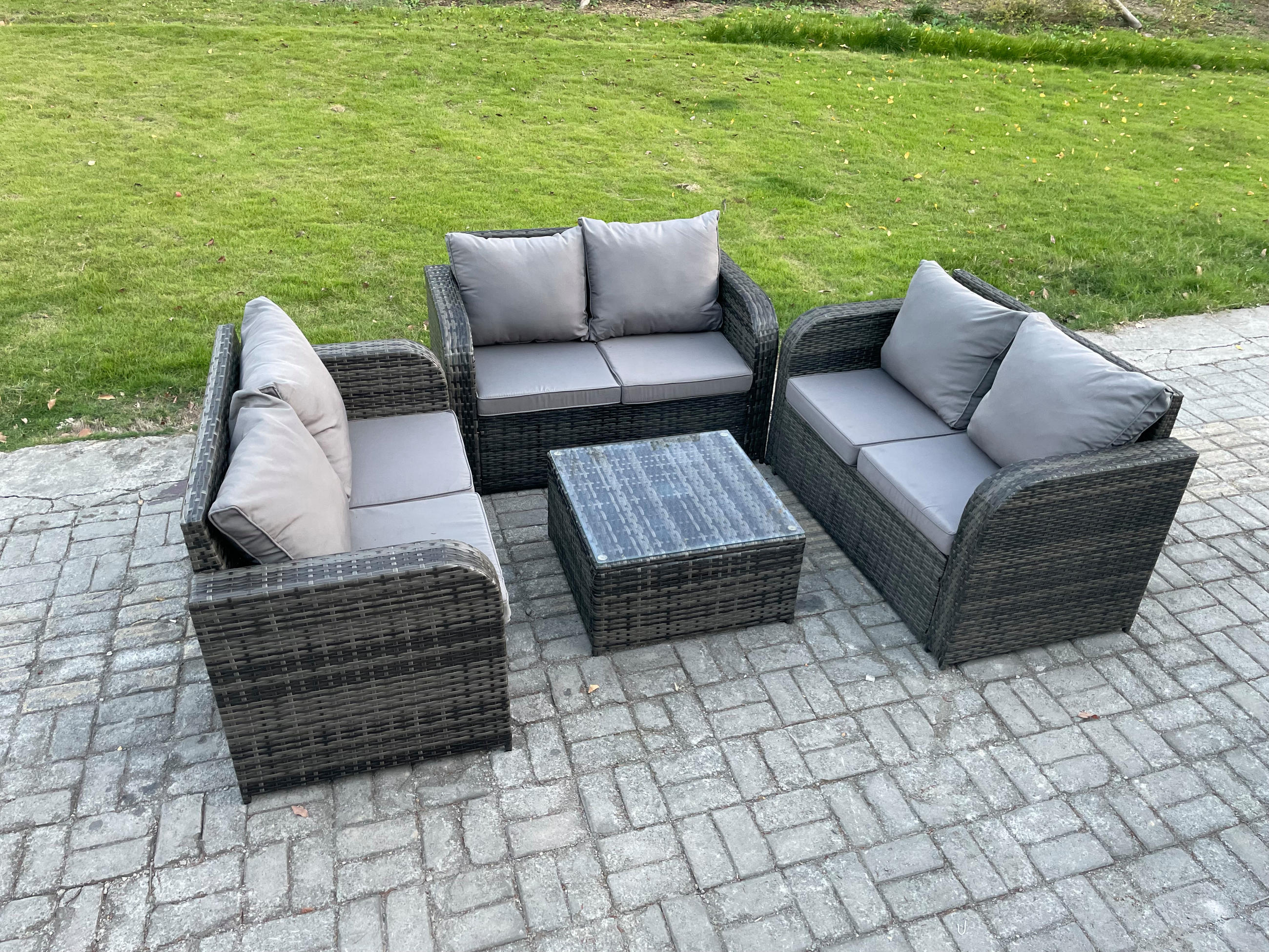 LOUNGESOFA-SET Polyrattan Dunkelgrau 4-Sitzer - Dunkelgrau, Metall - Fimous