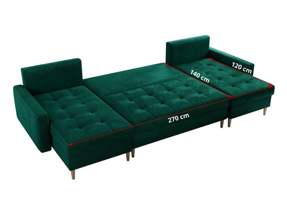 WOHNLANDSCHAFT Colin U Velvet Dunkelgrün - Dunkelgrün/Braun, Holz/Textil (290/75/140cm) - MKS
