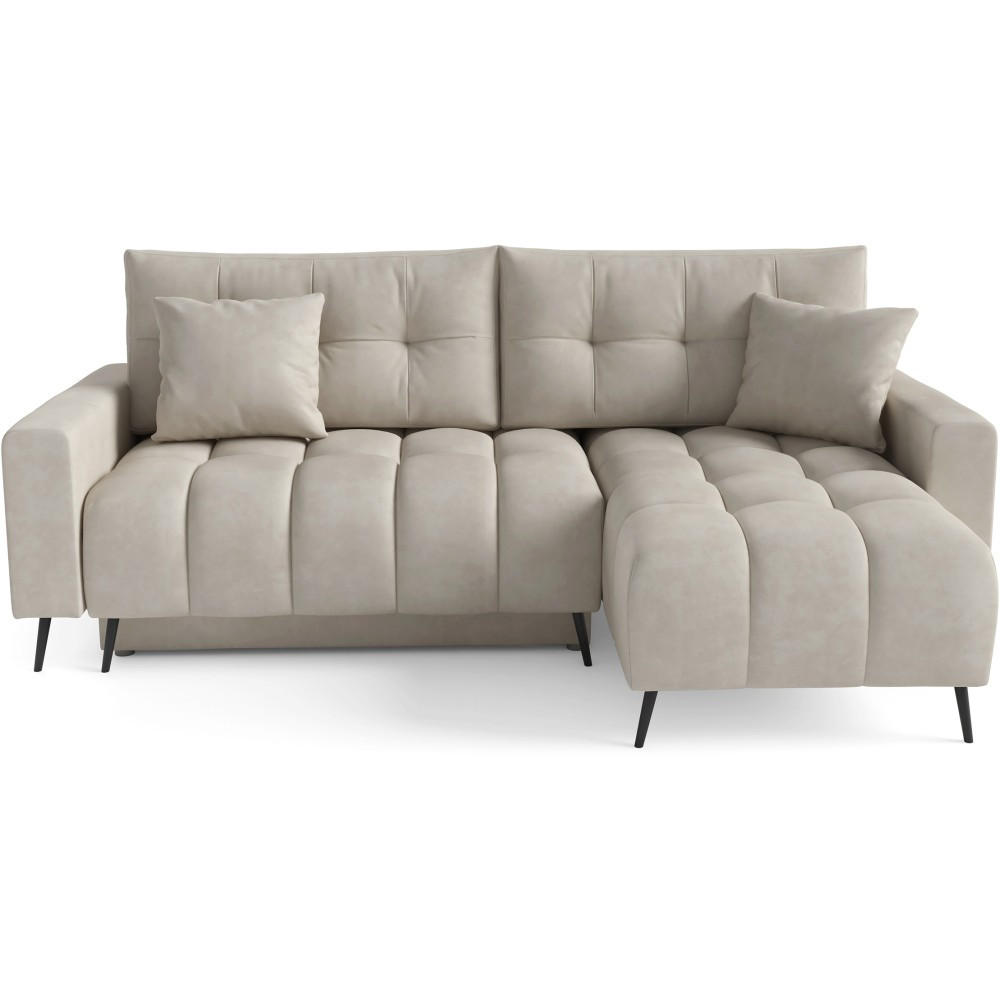 ECKSCHLAFSOFA Denver im Veloursstoff, Beige - Beige/Schwarz, Textil (232/148cm) - Beautysofa