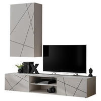 WOHNWAND Kaschmir, schwarz 180 cm, Schrankwand mit Streifendruck, Push-to-Open - Kaschmir/Schwarz, Holzwerkstoff/Kunststoff (180/180/45cm) - Furn.Design