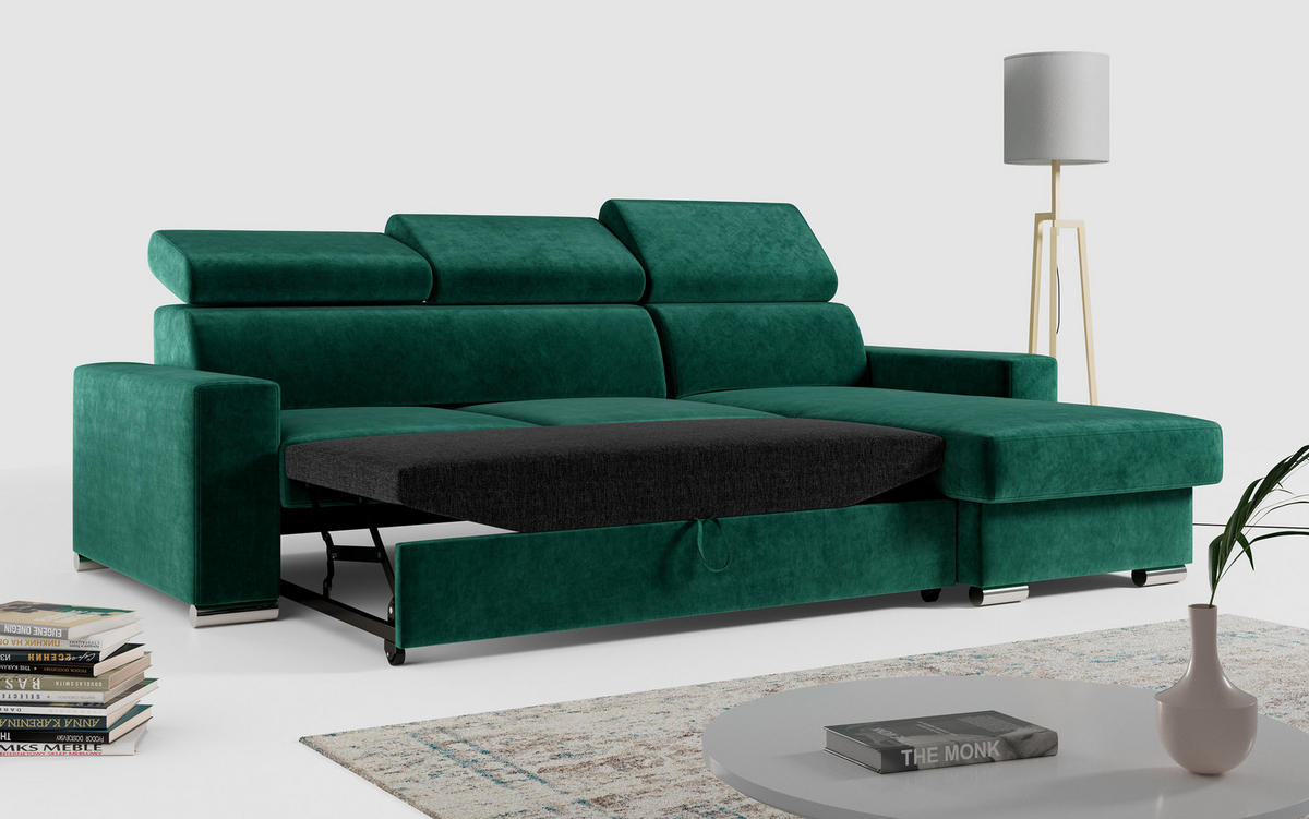ECKSOFA FOX-L Dunkelgrün - Dunkelgrün/Silberfarben, Kunststoff/Textil (242/168cm) - MKS
