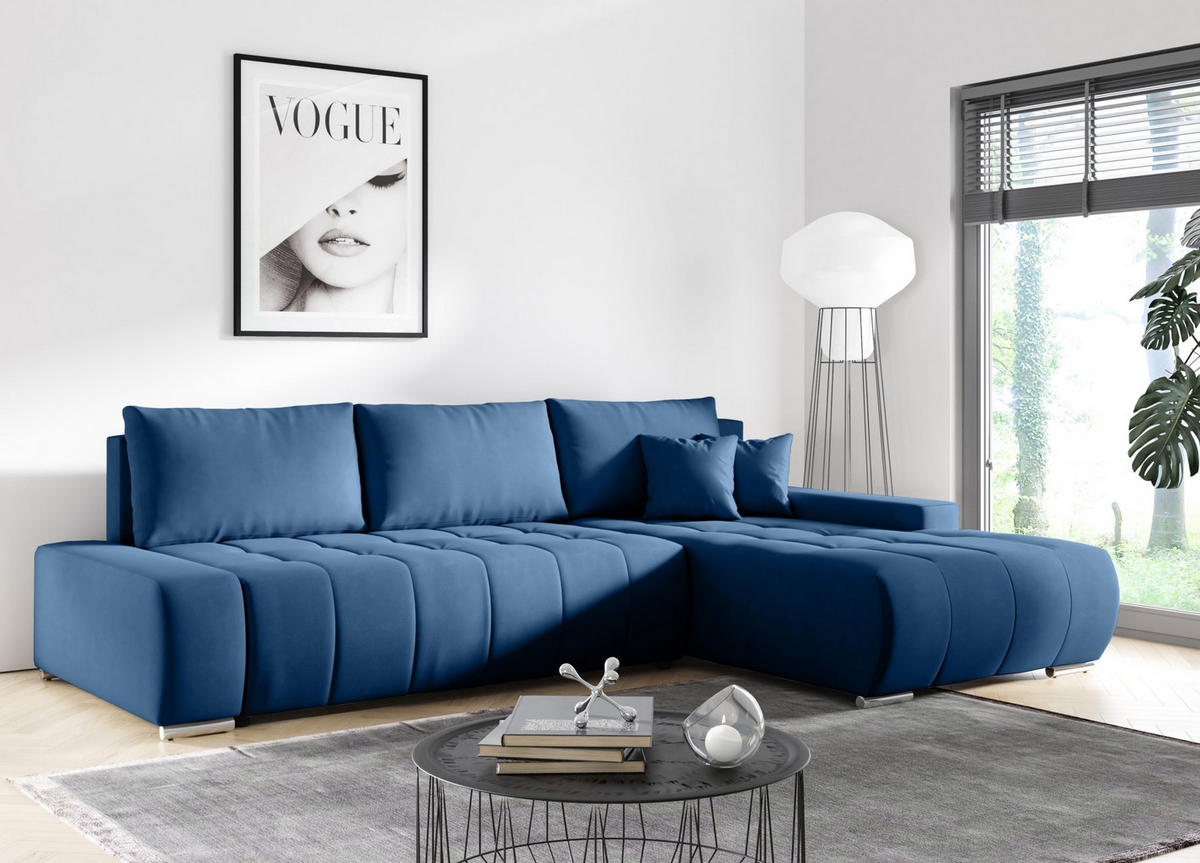 ECKSOFA mit Schlaffunktion Dhaka L, Dunkelblau - Blau, Textil (185/265cm) - Fedve
