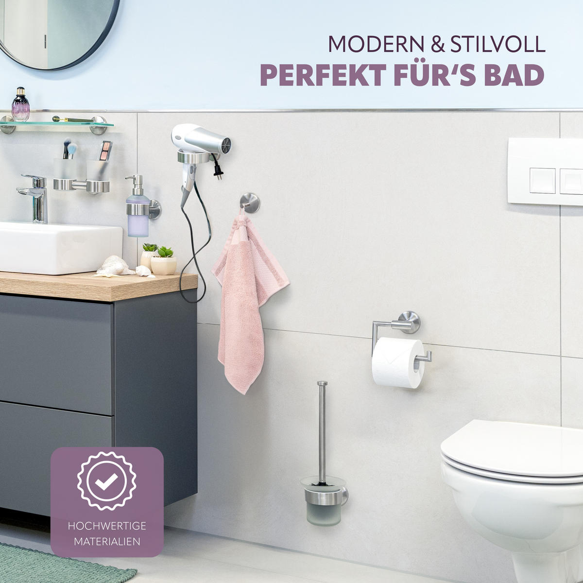 BADEZIMMER-ZUBEHÖR-SET PIAZZA 5tlg, Edelstahl, matt - Silberfarben, Metall (14.5/35/11.5cm) - bremermann