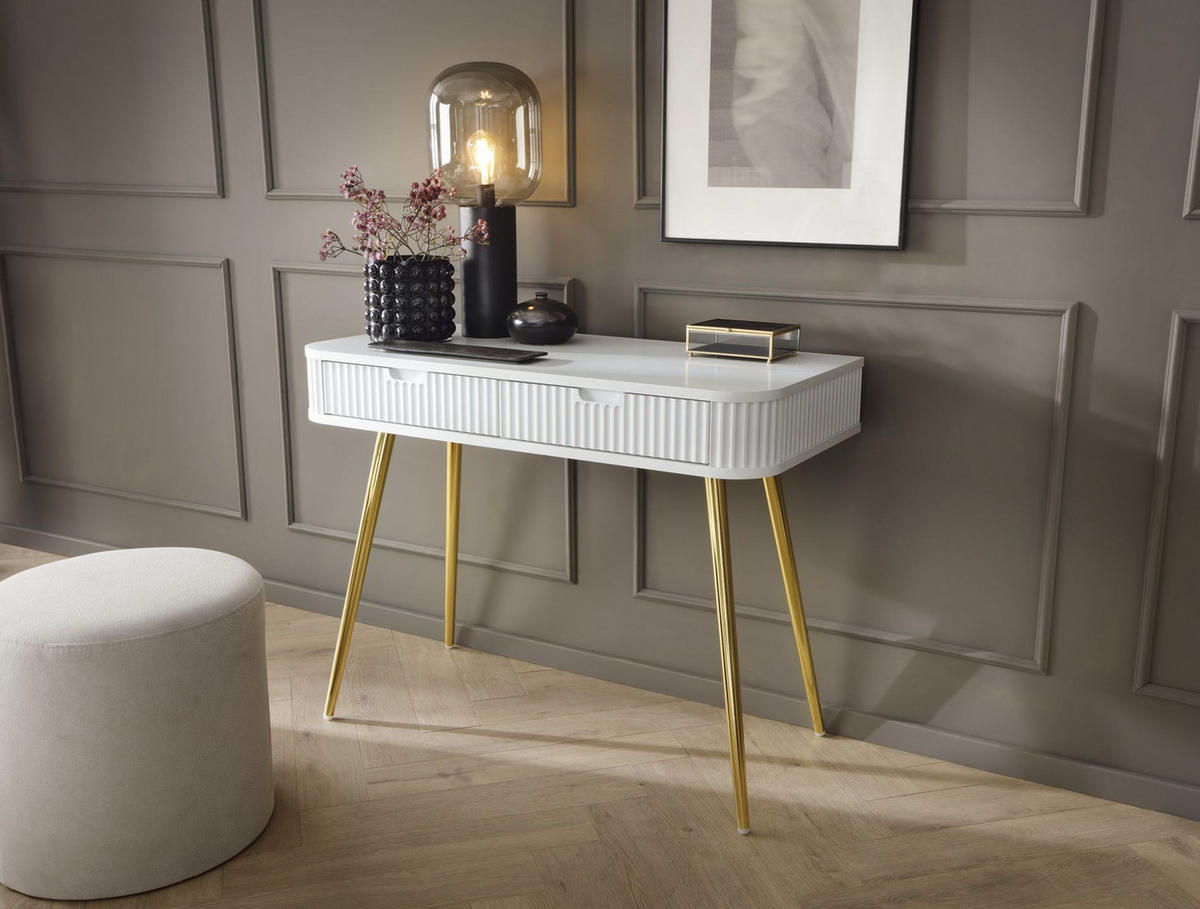 SCHMINKTISCH Zova Weiß mit goldenen Beinen 110 cm - Goldfarben/Weiß, Holzwerkstoff/Metall (49/103/80cm) - Selsey