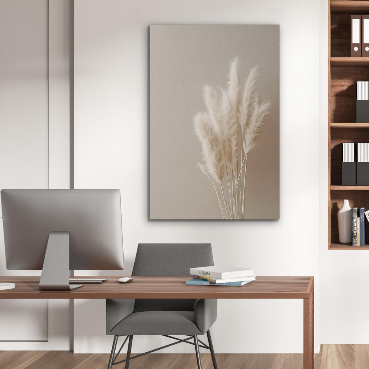 AKUSTIKPANEEL Pampasgras - Federn - Pastell - Weiß 70x100 cm - Naturfarben, Textil (70/0.9/100cm) - MuchoWow