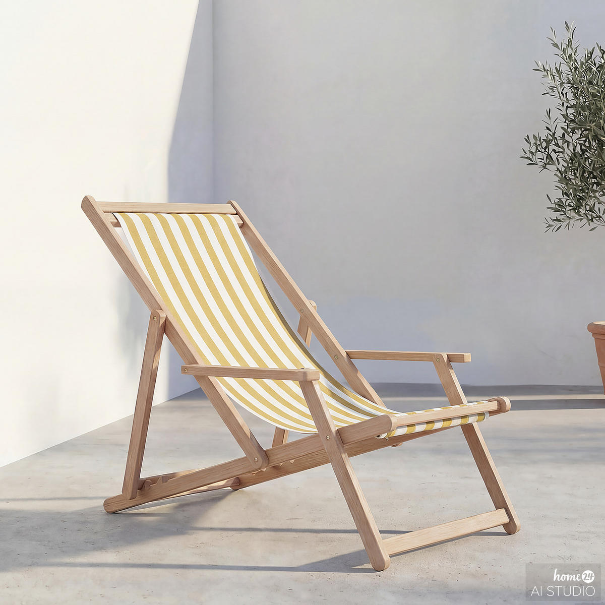 LIEGESTUHL - Akazie massiv / Webstoff - Gelb, Holz/Textil (63/88/102cm) - home24