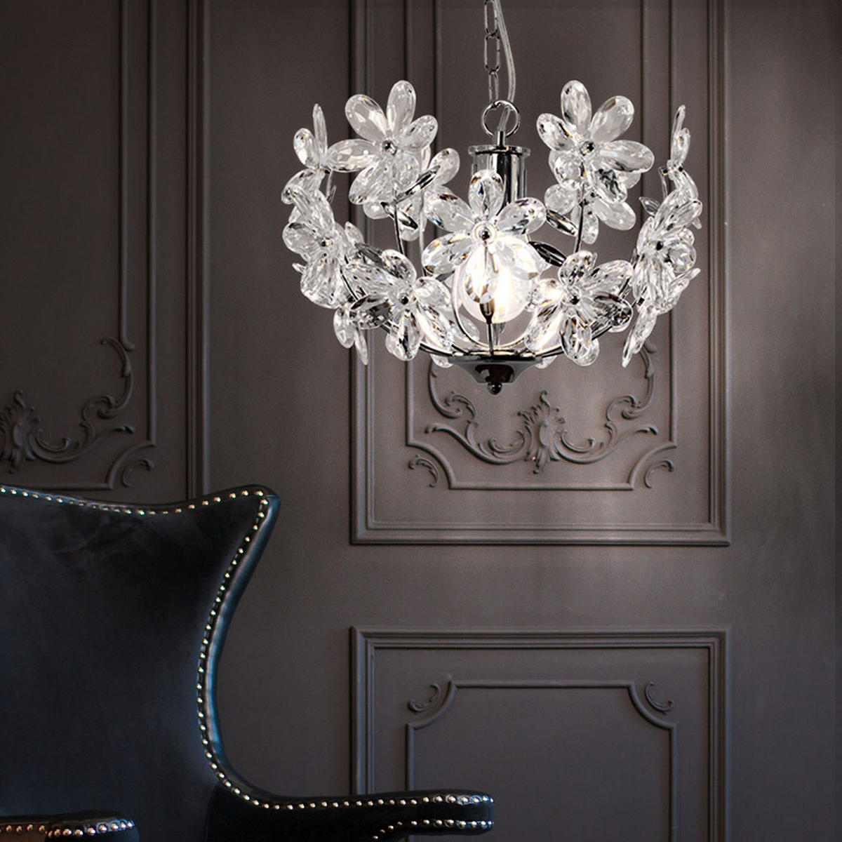 LED HÄNGELEUCHTE Chrom Klar Blüten Design - Klar, Metall (34/34/87cm) - Globo Lighting