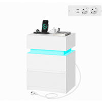 NACHTTISCH mit Ladefunktion und LED, Weiß - Weiß, Holzwerkstoff (40/55/35cm) - Woltu