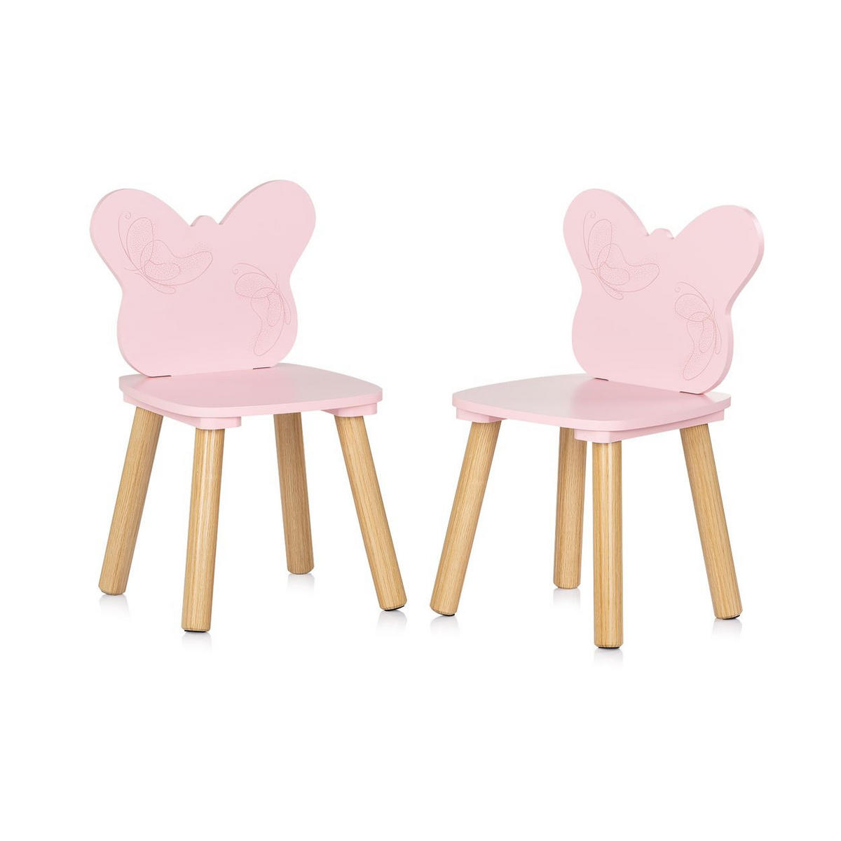 KINDERSITZGRUPPE 3-teilig rosa 55 x 55 cm, Holztisch, 2 Holzstühle, Kiefernholzbeine, weiß, 3-teilig - Rosa, Holzwerkstoff (55/45/55cm) - Chipolino