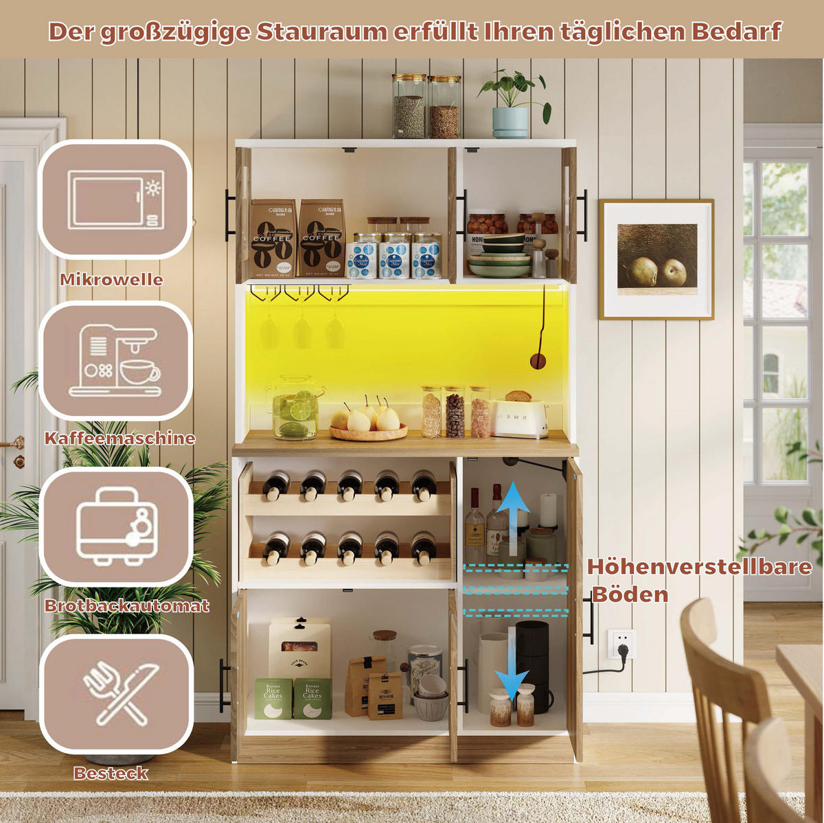 BUFFET 100/180/40 cm Weiß aus MDF mit LED-Beleuchtung und Steckdose - Weiß, Holzwerkstoff (40/180/100cm) - OKMYHOME