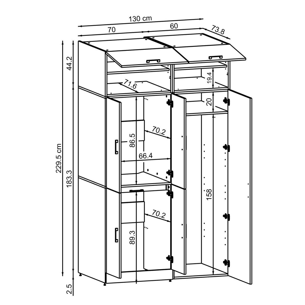 WASCHMASCHINENSCHRANK DORA-I 130cm Breit, 230cm Hoch - Weiß, Holzwerkstoff (130/230/73.8cm)