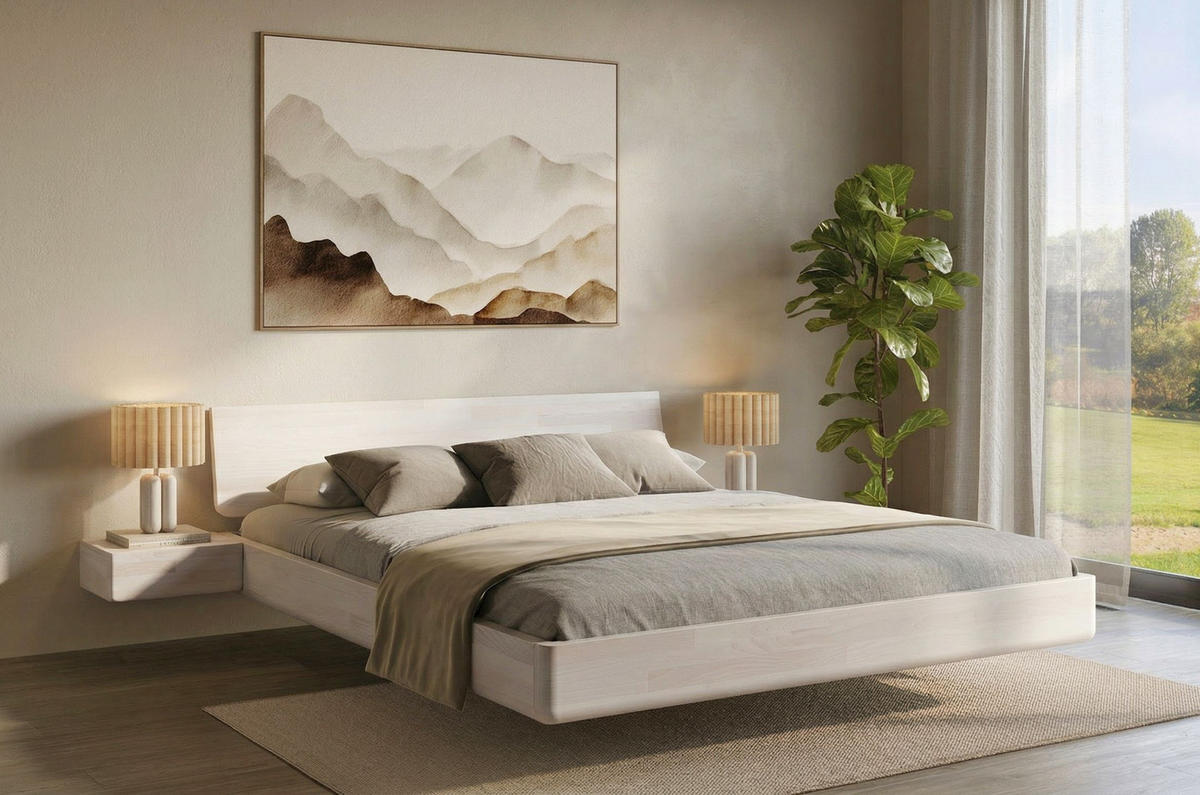 MASSIVHOLZBETT Lena mit 2 Nachttischen, 160/200, Buche - lackiert, Weiß - Weiß, Holz/Buchenholz (160/200cm) - Visby