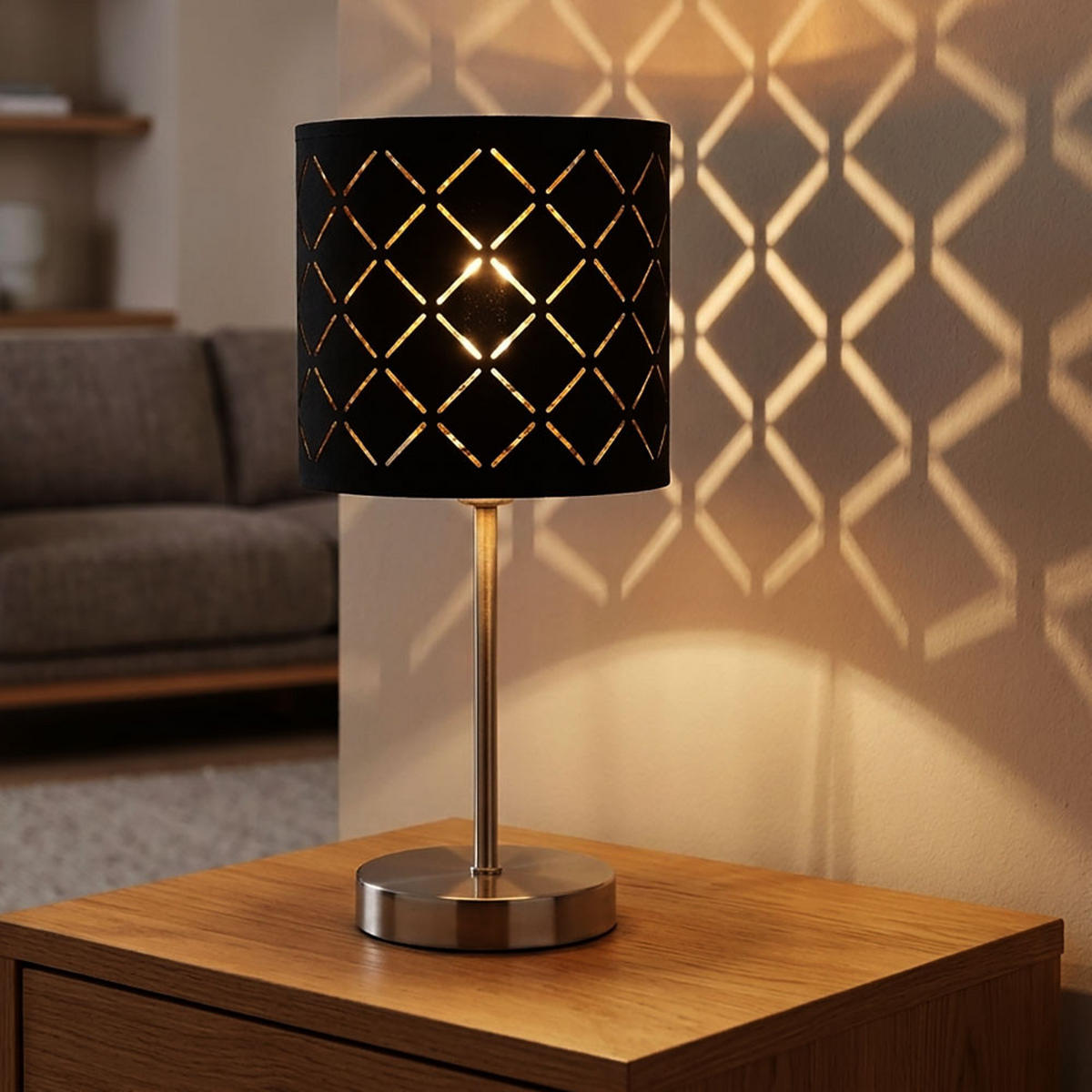 LED TISCHLEUCHTE Clarke Textil Schwarz - Schwarz, Textil (15/15/35cm) - Globo Lighting