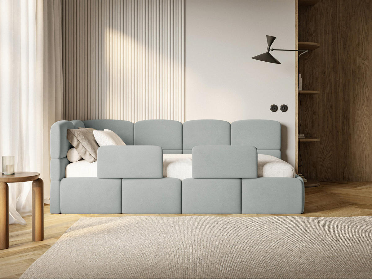 DETSKÁ POSTEĽ Cloudy sivá 90x200 cm, s matracom a zábranou, záhlavie vľavo, zamat - čierna/sivá, textil/plast (90/200cm) - Selsey