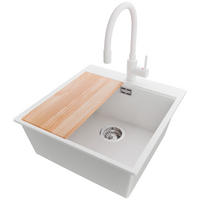 GRANITSPÜLE Oslo, 2-er set Weiß 48/50 cm 1 Becken + Küchenarmatur 38/14 cm + Ablauf-Set + Schneidebrett ab 50er Unterschrank - Chromfarben/Beige, Kunststoff (48/20/50cm) - Primagran