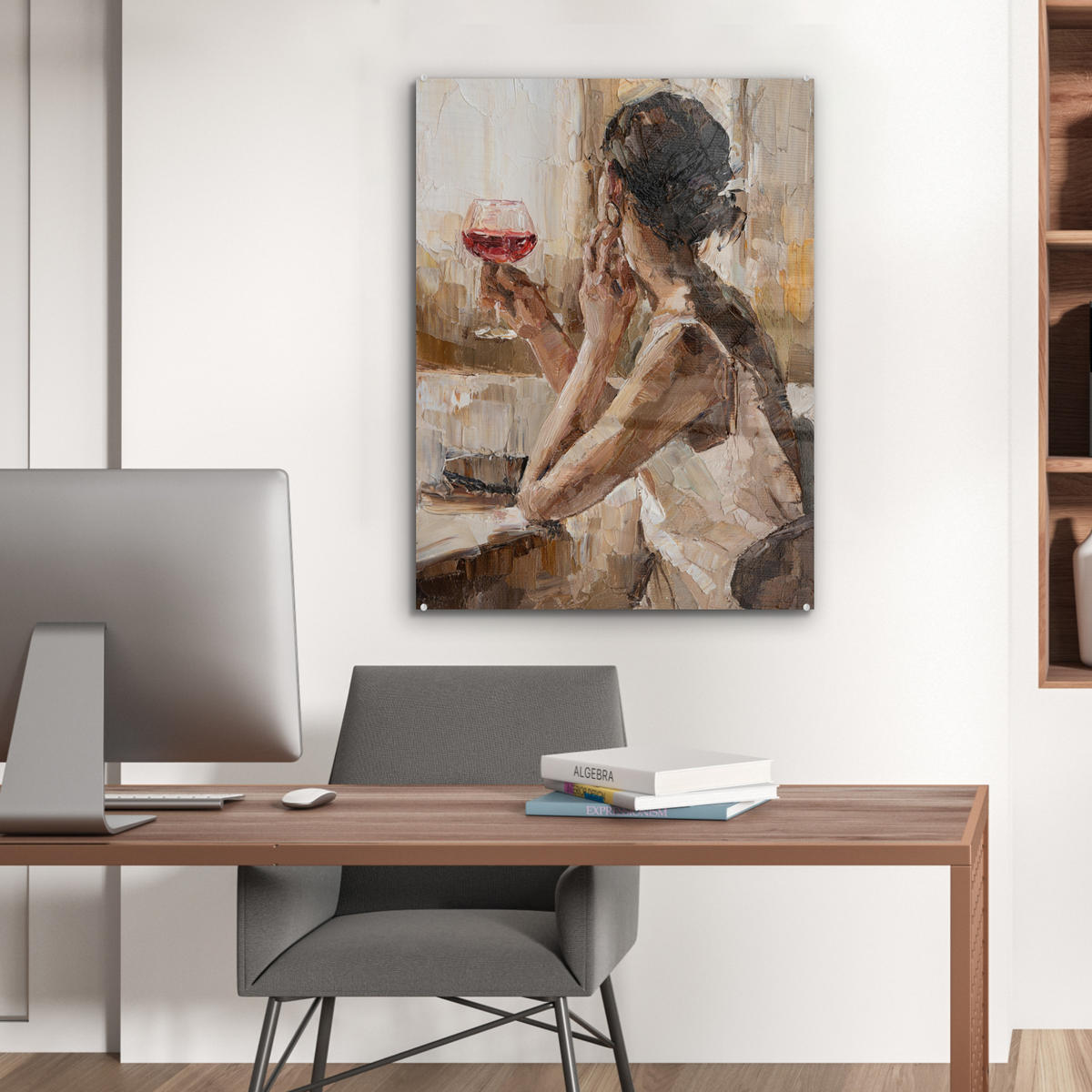 ACRYLGLASBILD Ölgemälde - Frau - Wein 60x80 cm - Hellbraun, Glas (60/80cm) - MuchoWow