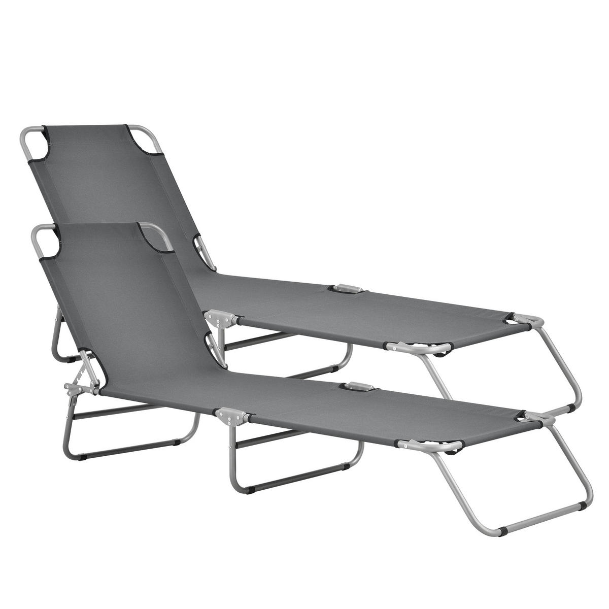SONNENLIEGE-SET 2 TLG. Carcao - Dunkelgrau, Textil/Metall (186/24/55cm) - casa.pro