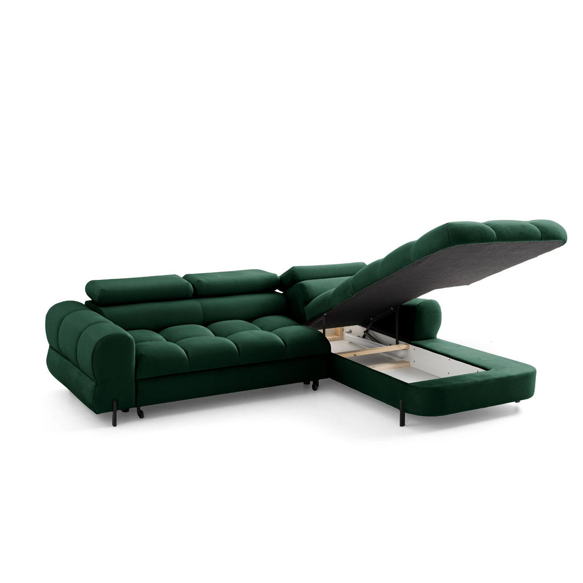 ECKSOFA UFFO L Rechts mit Schlaffunktion 260x195 Velours Dunkelgrün - Dunkelgrün/Schwarz, Holz/Textil (195/260cm) - Muffo