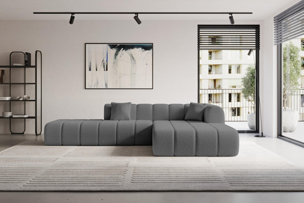 ECKSOFA Ottomane Rechts BILA-L 289x176x71 Grau Bouclé - Schieferfarben/Schwarz, Holzwerkstoff/Kunststoff (289/176cm) - ALTDECOR