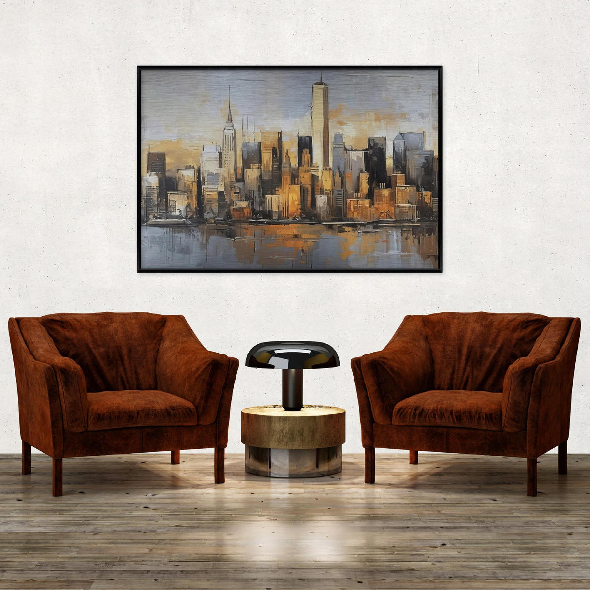 BILDER mit Rahmen Stadt Panorama Orange 150x100 cm - Multicolor, Metall (150/100cm) - Wallarena