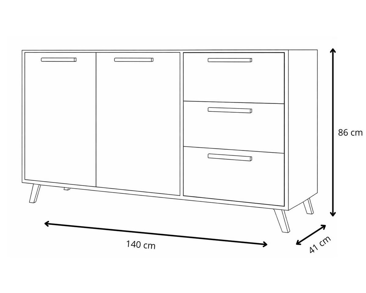 KOMMODE Nancy mit 3 Schubladen und 2 Türen, Sideboard in Farbe: Blau, Schrank in Größe: 140 x 86 x 41 cm - Blau, Holzwerkstoff (140/86/41cm) - Agmat-Furniture