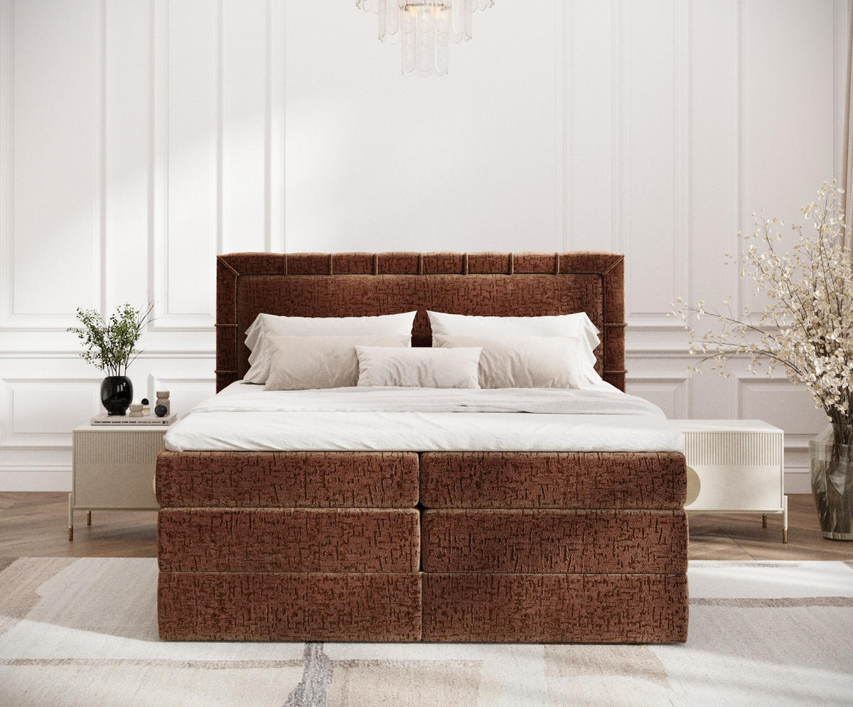 BOXSPRINGBETT Rosabel Kupfer 200/200 cm mit Matratze und Topper - Schwarz/Kupferfarben, Holz/Holzwerkstoff (200/200cm) - Maison de Reve
