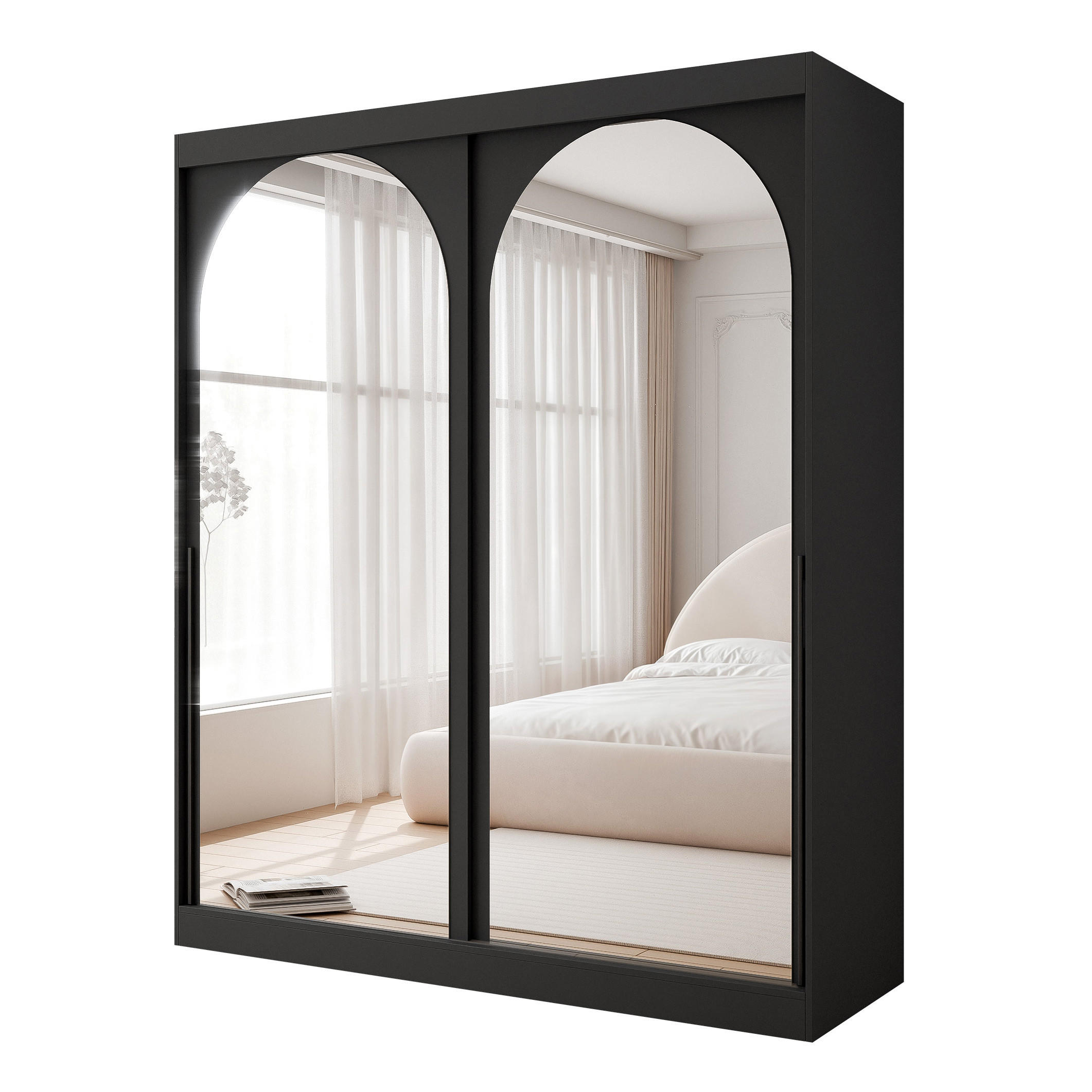 Idohome Schwebetürenschrank Schwarz 200x215x65 cm