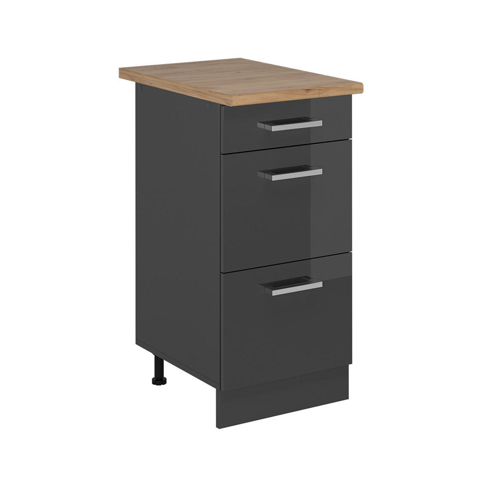 Vicco SPODNÍ SKŘÍŇKA KUCHYŇSKÉ LINKY R-Line Antracitový vysoký lesk 40 cm se zásuvkami, PD Dub