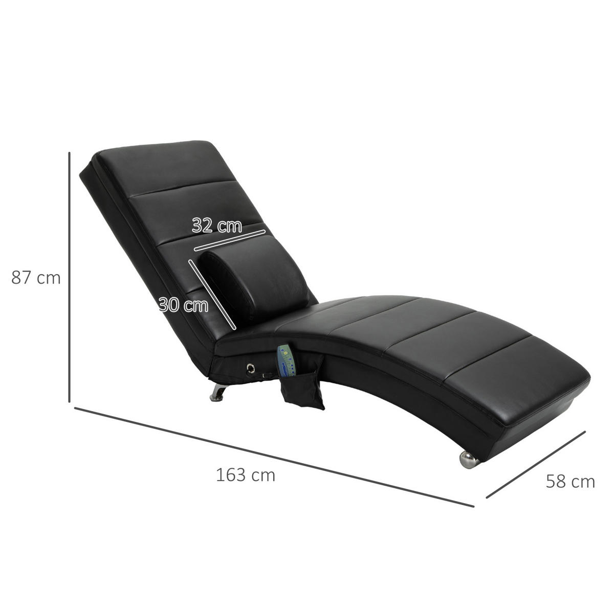 RELAXLIEGE in Schwarz 163x58x87 cm mit 8 Massagepunkten und Fernbedienung - Schwarz, Kunststoff (58/87/163cm) - IVMEU