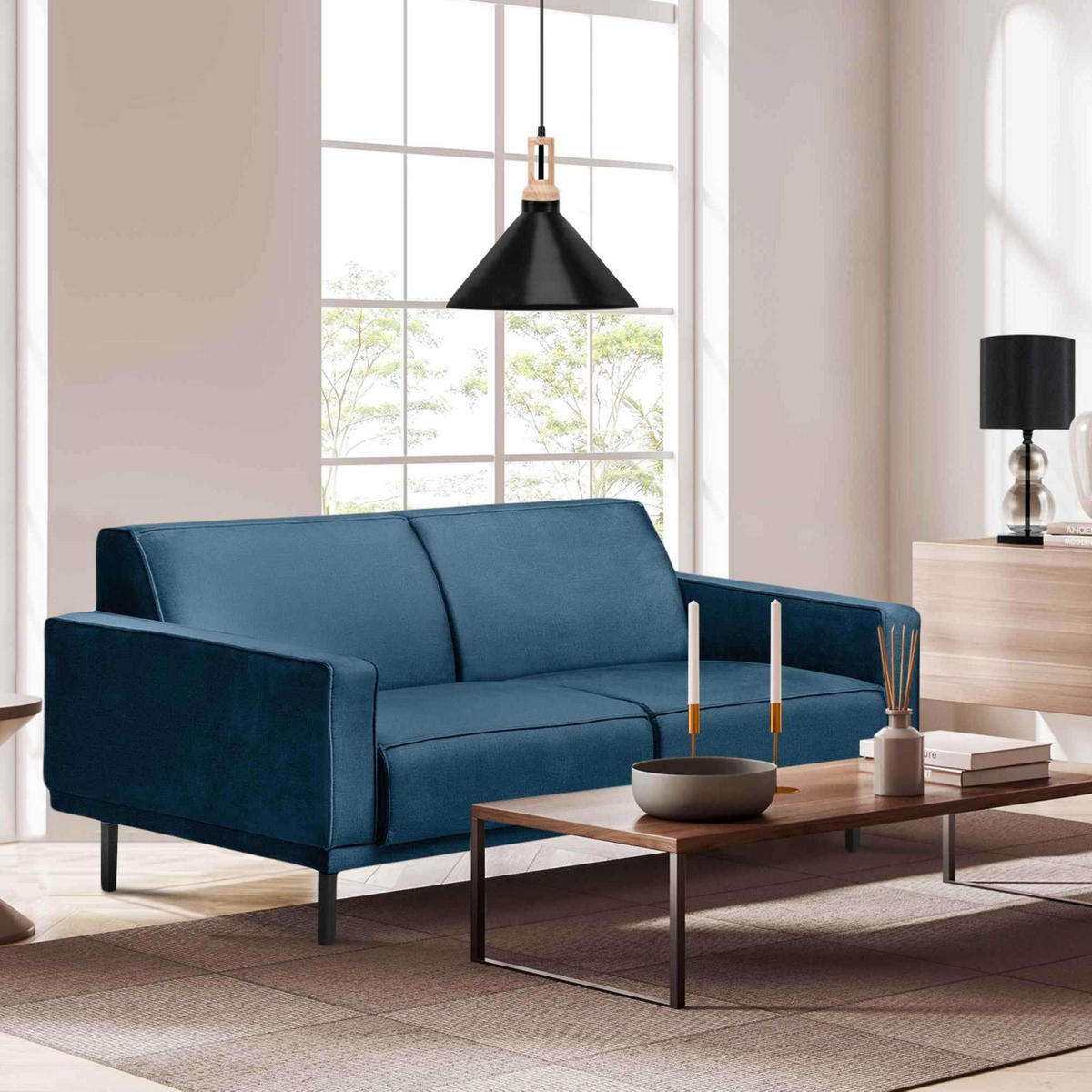EINZELSOFA BARO 2-Sitzer,Blau - Blau, Holz/Textil (150/71/81cm) - KONSIMO®