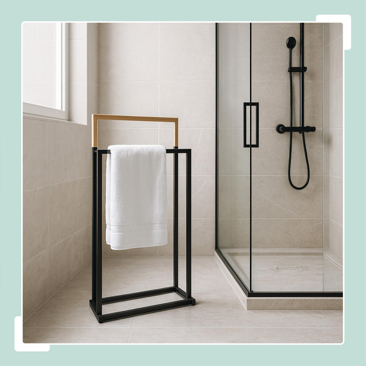 HANDTUCHSTÄNDER - Schwarz, Holz/Metall (44/86/21cm) - Relaxdays