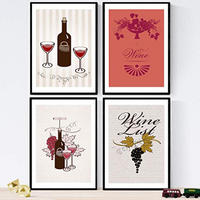 POSTER Set mit 4 Wein und Weinkeller 2 Jahrgang A3 Schwarzer Rahmen - Schwarz, Papier (29.7/3cm) - Nacnic